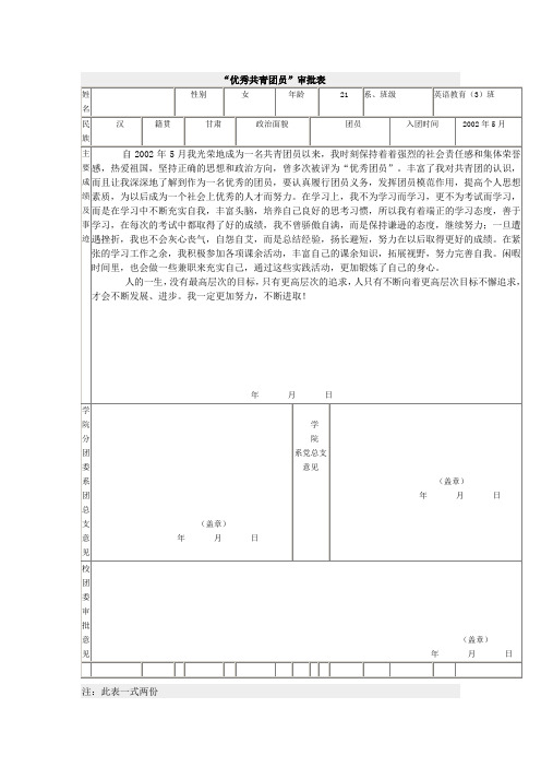 “优秀共青团员”审批表