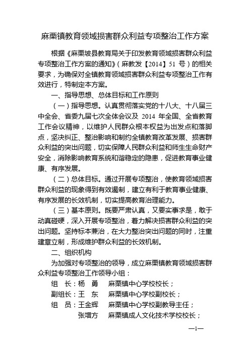 麻栗镇教育领域损害群众利益专项整治工作方案