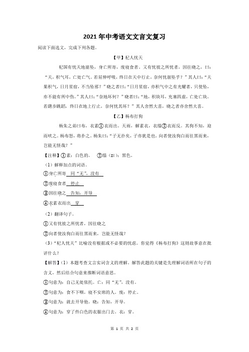 2021年江苏省中考语文文言文复习题及答案