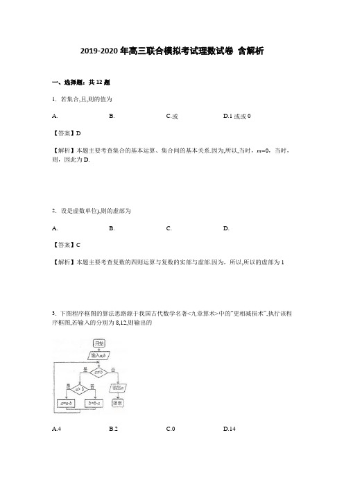 2019-2020年高三联合模拟考试理数试卷 含解析