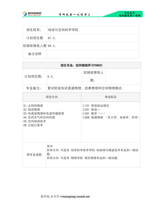 2017年北京大学空间物理学考研辅导班、考研招生目录、考研招生人数