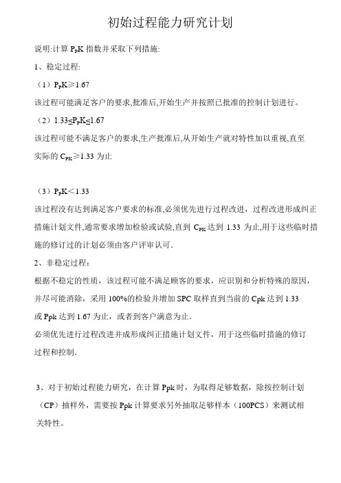 初始过程能力研究计划