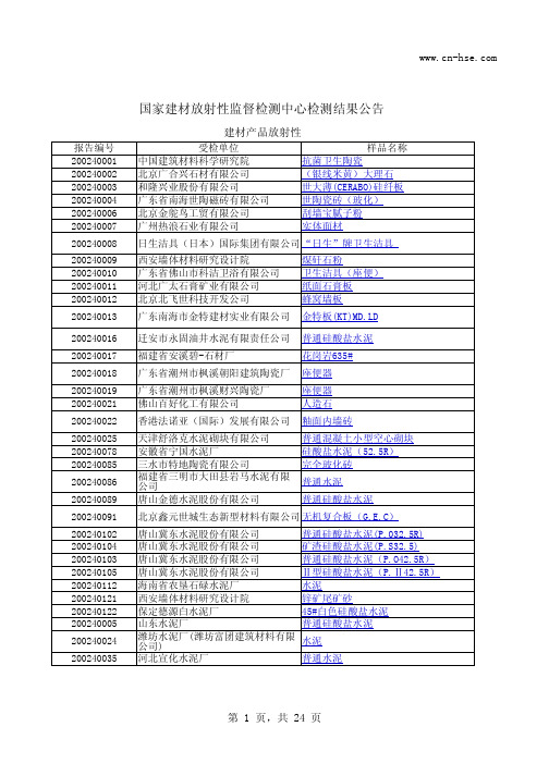 国家建材放射性监督检测中心检测结果公告