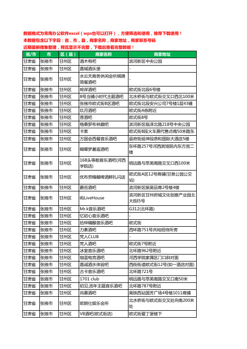 2020新版甘肃省张掖市甘州区酒吧工商企业公司商家名录名单联系电话号码地址大全53家