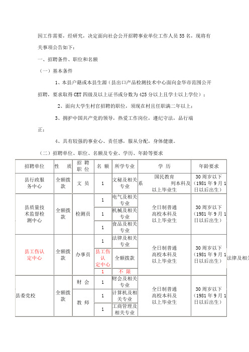武义事业单位招考