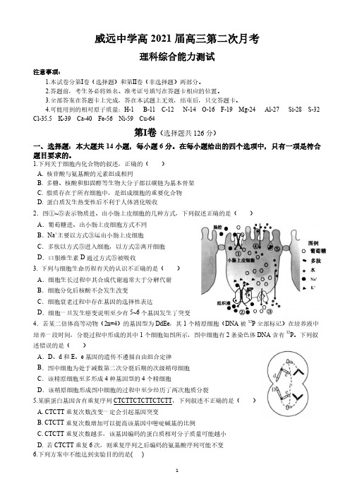 四川省内江市威远中学2021届高三上学期第二次月考理科综合试题及答案