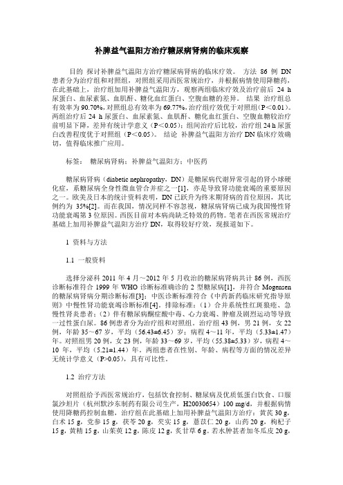 补脾益气温阳方治疗糖尿病肾病的临床观察