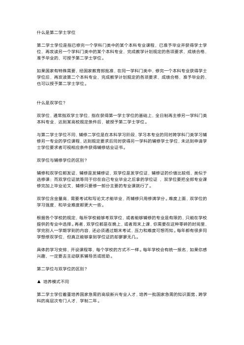 双学位和辅助学位、第二学位区别