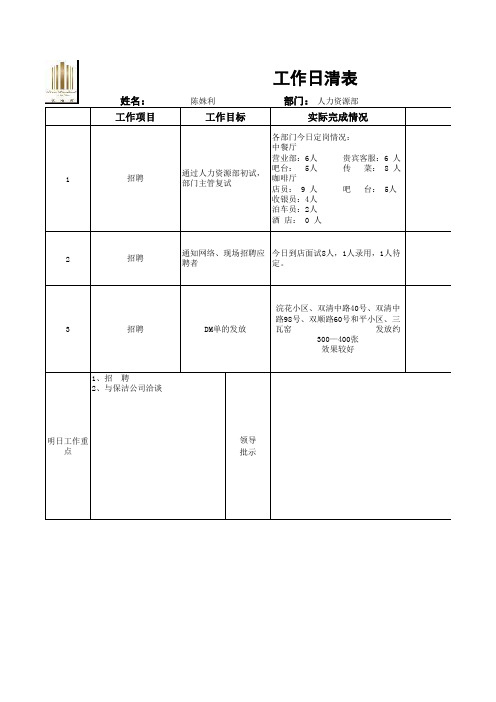 工作日清表