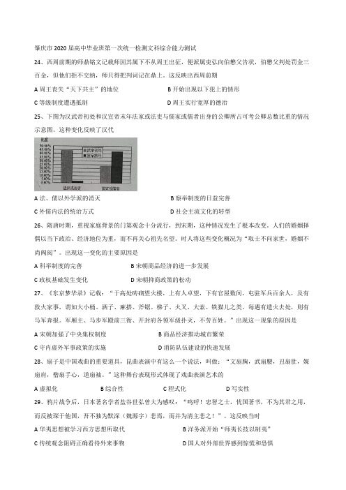 肇庆市2020届高中毕业班第一次统一检测文科综合能力测试历史卷