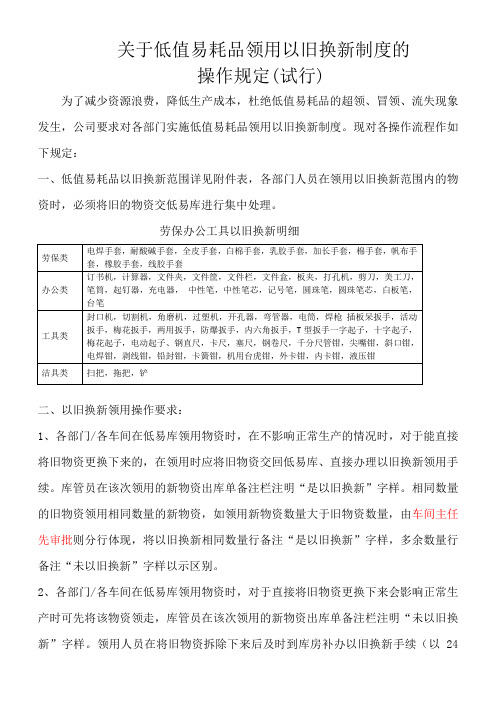 关于低易库物资以旧换新制度的试行规定 .doc00