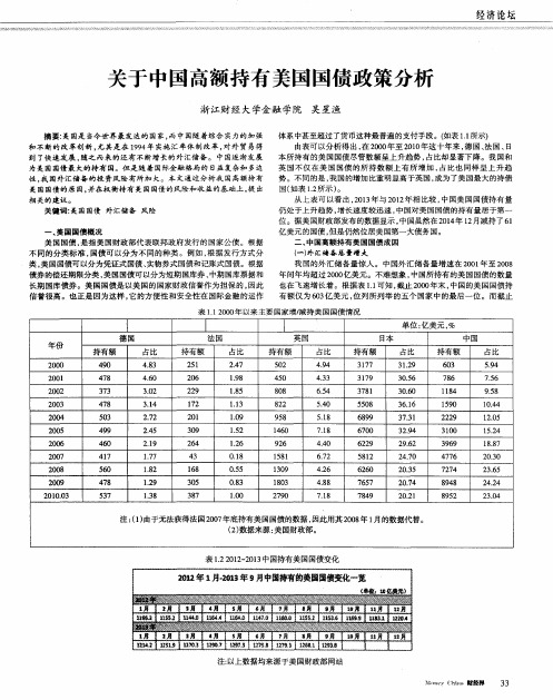 关于中国高额持有美国国债政策分析
