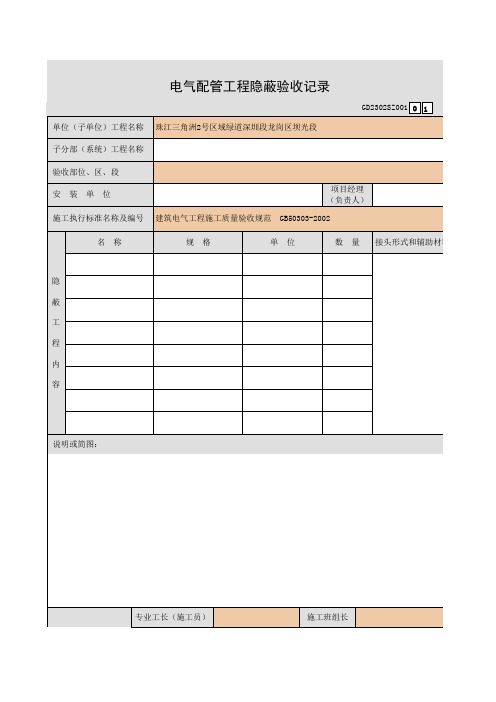 001-电气配管工程隐蔽验收记录