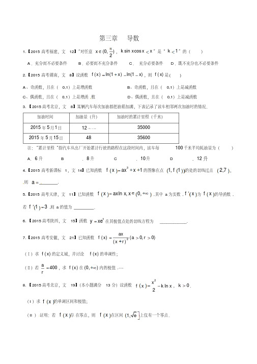 2015最新高考文科数学真题专题分类汇编03导数