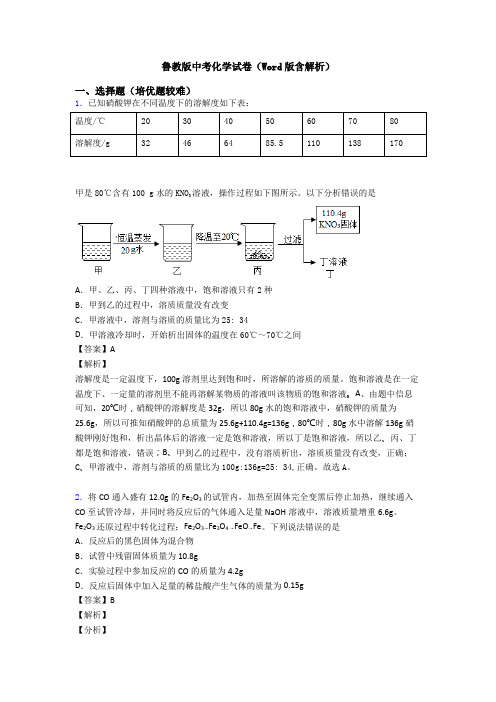 鲁教版中考化学试卷(Word版含解析)