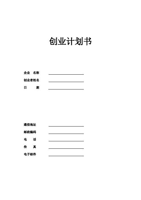 空白表创业计划书模板