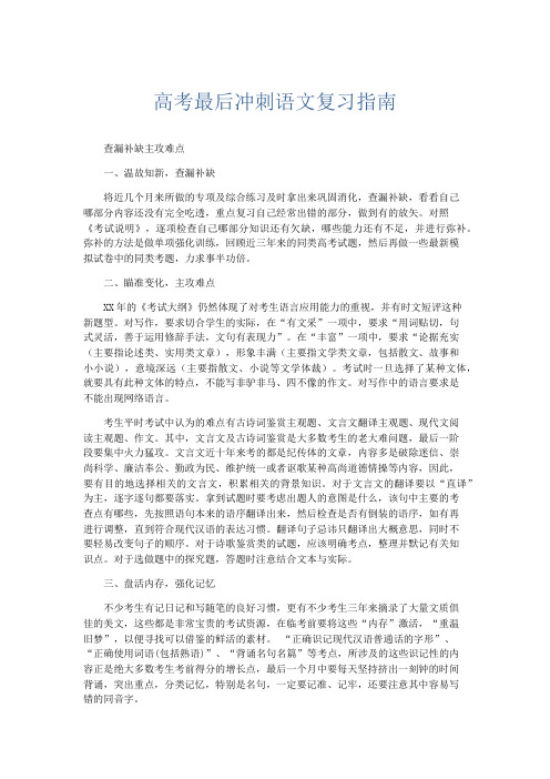 作文素材 高考最后冲刺语文复习指南-精品