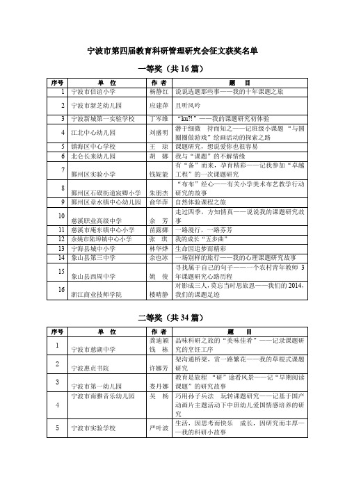 宁波市第一届教育科研管理研究征文评比结果