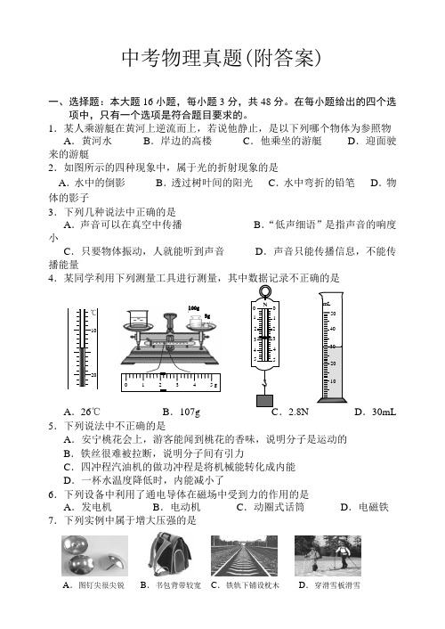 中考物理真题(附答案)