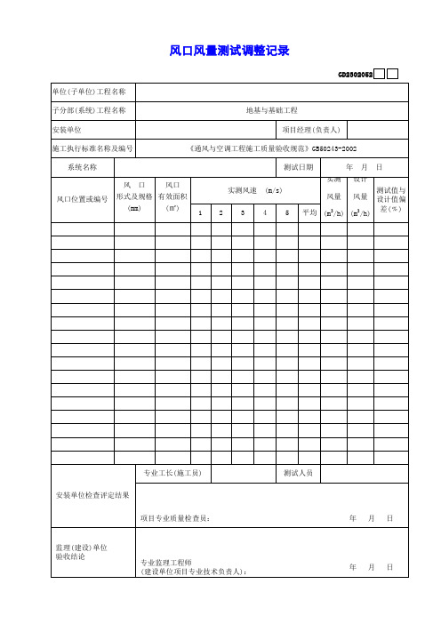 【工程常用表格】口风量测试调整记录