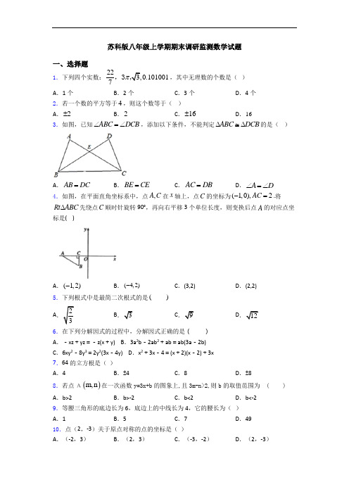 苏科版八年级上学期期末调研监测数学试题
