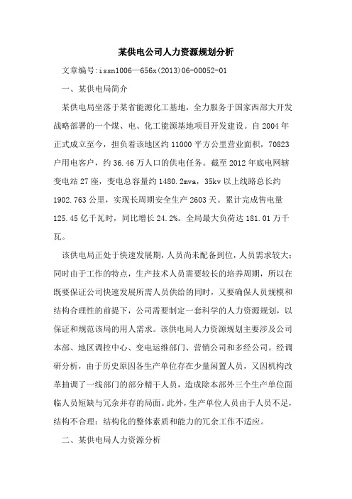 某供电公司人力资源规划分析[论文]