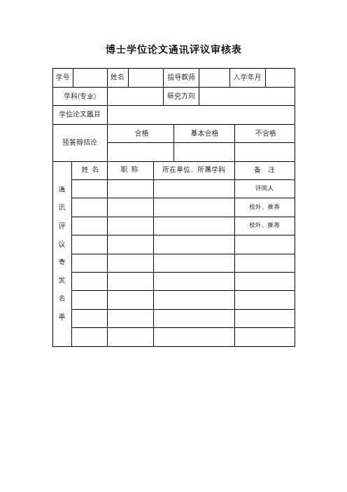 博士学位论文通讯评议审核表【模板】