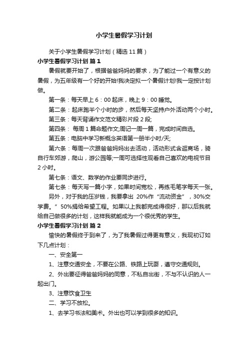 关于小学生暑假学习计划（精选11篇）