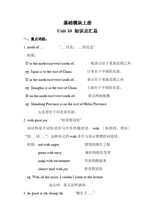 英语基础模块上册--(Unit-10--Unit-12)-知识点汇总