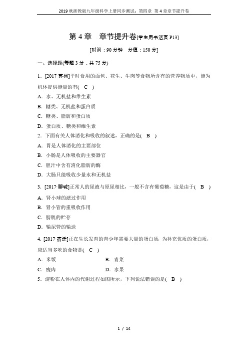 2019秋浙教版九年级科学上册同步测试：第四章 第4章章节提升卷