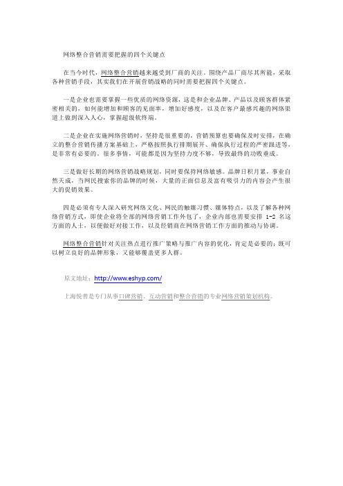 网络整合营销需要把握的四个关键点
