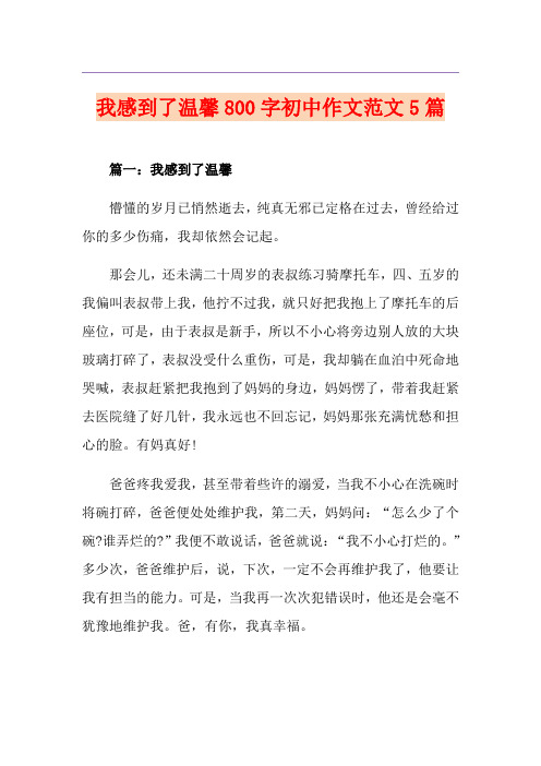 我感到了温馨800字初中作文范文5篇