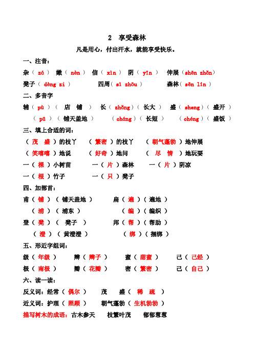 小学二年级下语文课课知识重点 2 享受森林