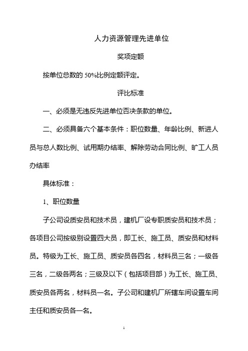人力资源管理先进单位评比标准