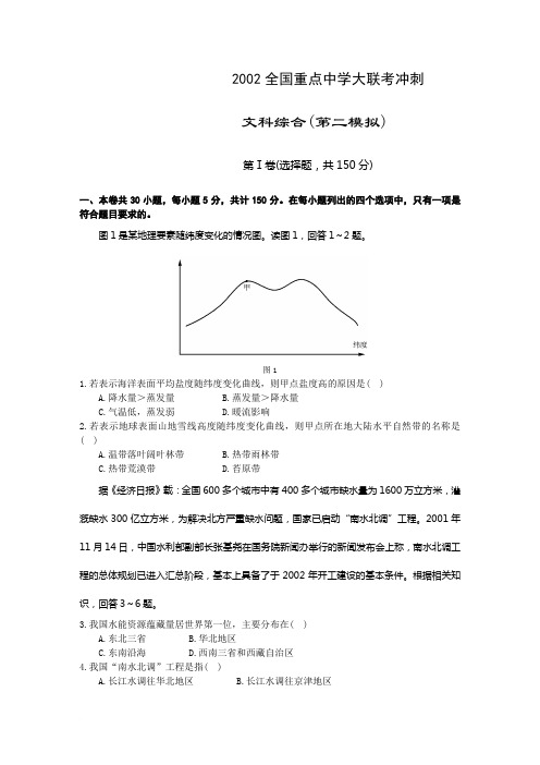 2002全国重点中学大联考冲刺