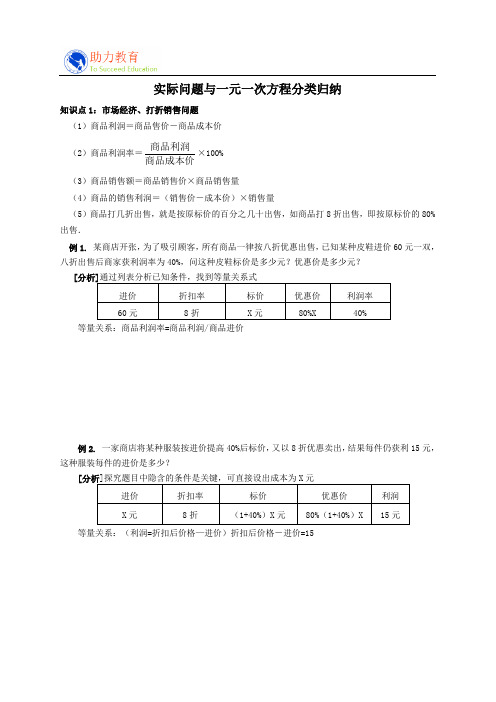 七年级数学实际问题与一元一次方程分类知能点解析
