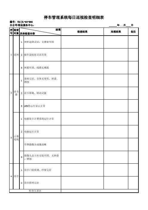 停车管理系统日巡视检查表