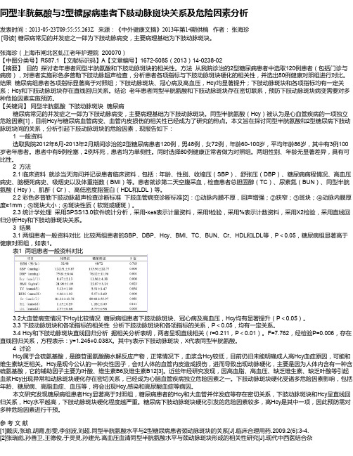 同型半胱氨酸与2型糖尿病患者下肢动脉斑块关系及危险因素分析