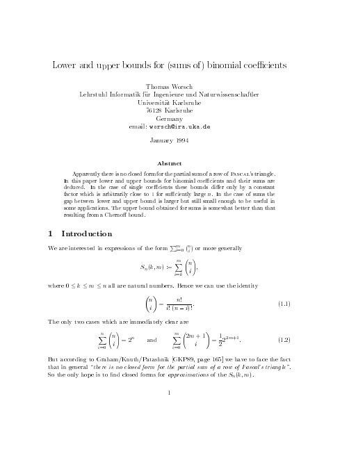 Lower and upper bounds for (sums of) binomial coefficients