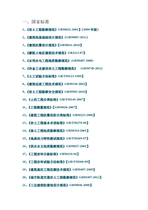 有关岩土工程勘察工作现行规范