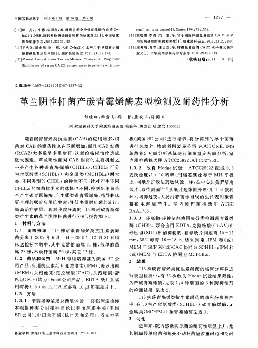 革兰阴性杆菌产碳青霉烯酶表型检测及耐药性分析