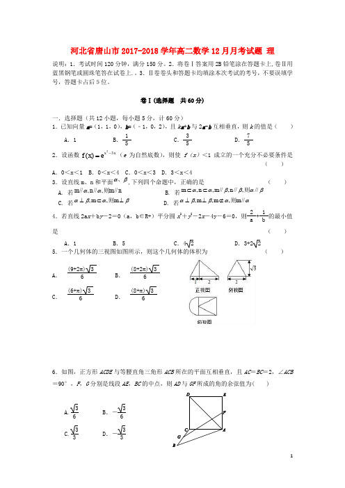 河北省唐山市高二数学12月月考试题 理(1)