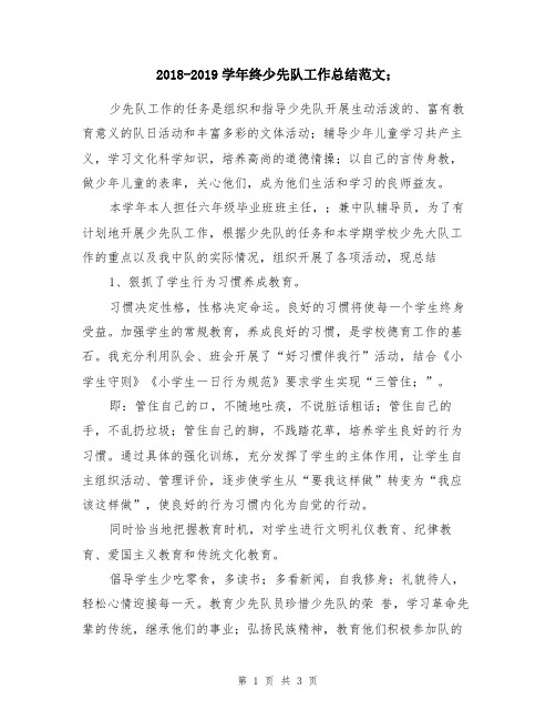 2018-2019学年终少先队工作总结范文