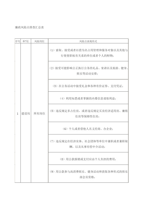 廉政风险点排查汇总表