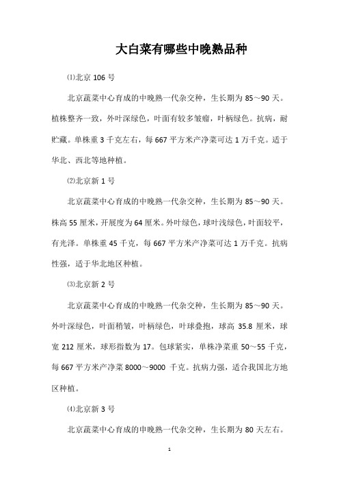 大白菜有哪些中晚熟品种