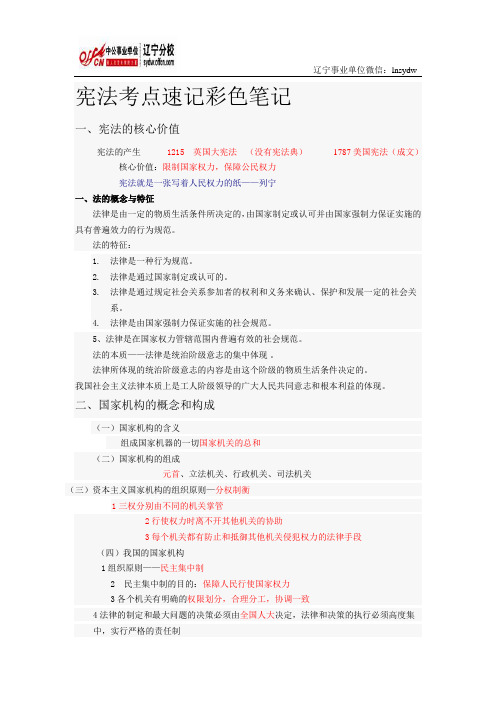 公共基础知识复习资料：宪法考点汇总彩色笔记有助记忆(1)