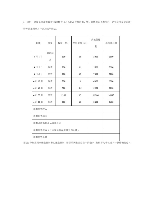 07年会计基础部分真题