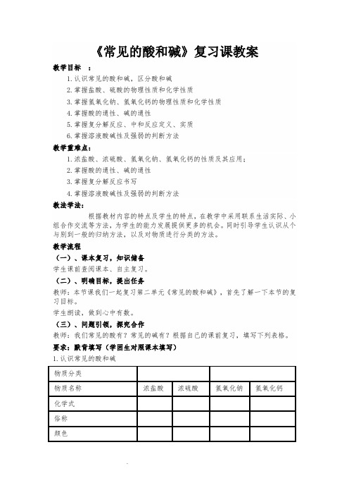 常见的酸和碱复习课教案