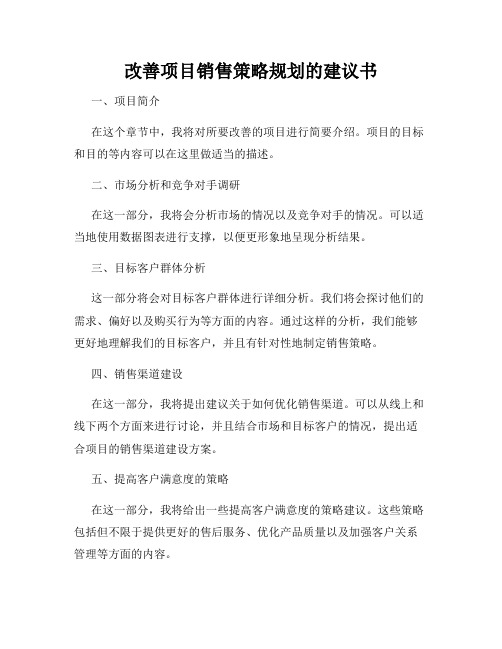 改善项目销售策略规划的建议书