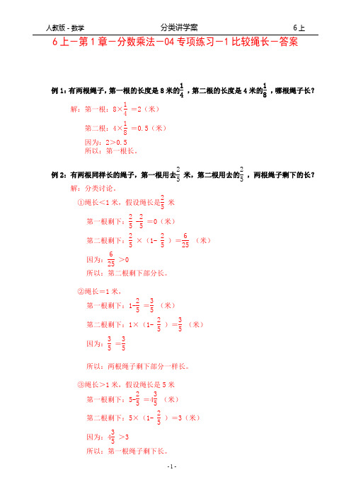 人教版-数学-6上-分类讲学案-第1章-分数乘法-04专项练习-1比较绳长-答案